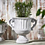 Set of 2 Vintage Style Concrete Grey Large Indoor Outdoor Planter Plant Pot with Baroque Scrolled Handles