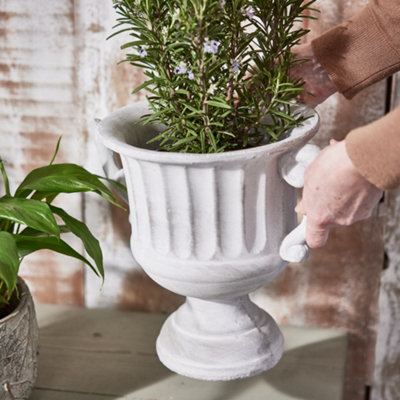 Set of 2 Vintage Style Concrete Grey Small & Large Indoor Outdoor Planter Plant Pot with Baroque Scrolled Handles