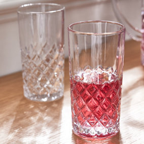 Set of 2 Vintage Style Diamond Cut Glass Dining Glassware Highball Tumbler Glasses Wedding Decorations Ideas