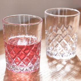 Set of 2 Vintage Style Diamond Cut Glass Dining Glassware Short Tumbler Glasses
