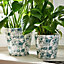 Set of 2 Vintage Style Floral Ceramic Indoor Planter Plant Pot