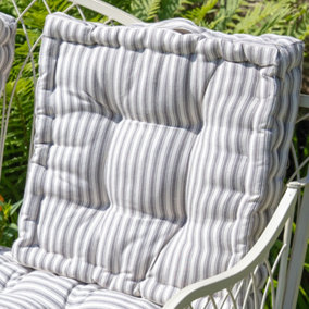 Set of 2 Vintage Style Grey Striped Box Indoor Outdoor Summer Garden Furniture Chair Cushions (CB15)