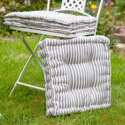 Set of 2 Vintage Style Grey Striped Box Indoor Outdoor Summer Garden Furniture Chair Cushions (CB15)