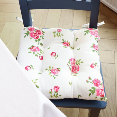 Set of 2 Vintage Style Pink Floral Indoor Furniture Dining Chair Seat Pad Cushions