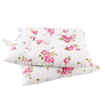 Set of 2 Vintage Style Pink Floral Outdoor Garden Furniture Seat Pad Cushions