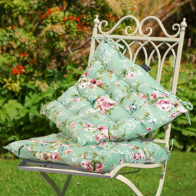 Set of 2 Vintage Style Rose Outdoor Garden Furniture Seat Pads