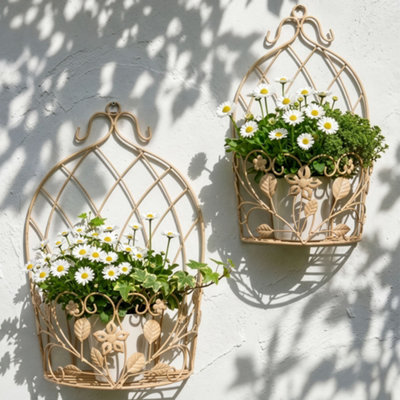 Set of 2 Vintage Style Wall Planters Ivory White Ornate Scrolled Wall ...