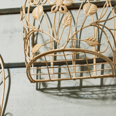 Set of 2 Vintage Style Wall Planters Ivory White Ornate Scrolled Wall ...