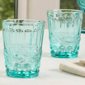 Set of 2 Vintage Turquoise Drinking Tumbler Whisky Glasses Father's Day Gifts Ideas