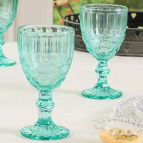 Set of 2 Vintage Turquoise Drinking Wine Glasses Goblets