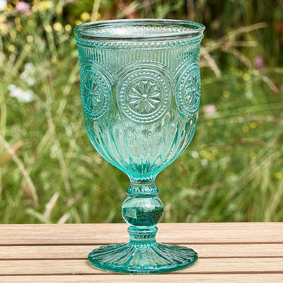 Set of 2 Vintage Turquoise Embossed Drinking Wine Glass Goblets Father's Day Wedding Decorations Ideas