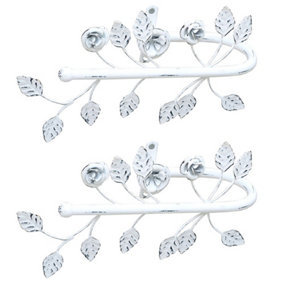 Set of 2 White Cast Iron Curtain Hold Backs Vintage Style Floral Leaf Tie Backs Curtain Holder