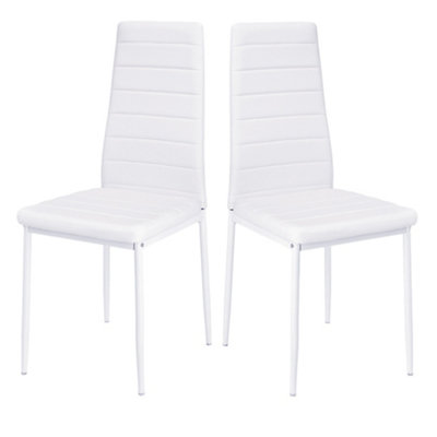 Set of 2 White PU Leather Dining Chairs Set Accent Chairs with Metal Legs for Kitchen Living Room