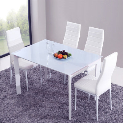 Set of 2 White PU Leather Dining Chairs Set Accent Chairs with Metal ...