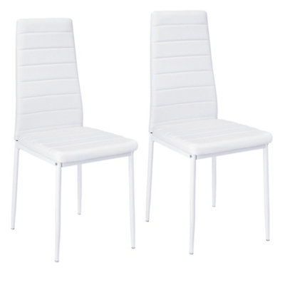 Set of 2 White PU Leather Dining Chairs Set Accent Chairs with Metal ...