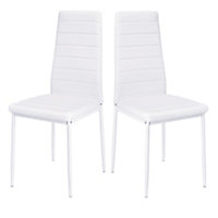 Set of 2 White PU Leather Dining Chairs Set Accent Chairs with Metal Legs for Kitchen Living Room