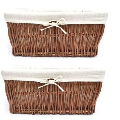 SET OF 2 Wider Large Big Deep Lined Kitchen Wicker Storage Basket Xmas Hamper Basket Brown, Set of 2 Large 46x35x19.5cm