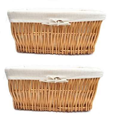 SET OF 2 Wider Large Big Deep Lined Kitchen Wicker Storage Basket Xmas Hamper Basket Medium 41 x 28 x 18 cm