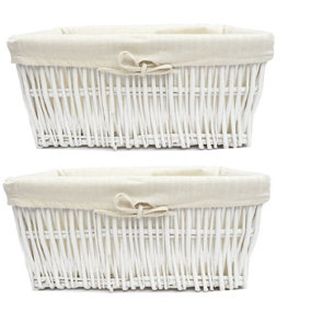 SET OF 2 Wider Large Big Deep Lined Kitchen Wicker Storage Basket Xmas Hamper Basket White,Set of 2 Large 46x35x19.5cm