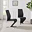 Set of 2 Willow Black Soft Touch Faux Leather Z Shaped Metal Cantilever Chrome Leg Dining Chair