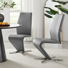 Set of 2 Willow Elephant Grey Soft Touch Faux Leather Z Shaped Metal Cantilever Chrome Leg Dining Chair