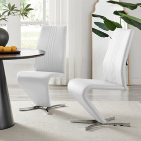 Set of 2 Willow White Soft Touch Faux Leather Z Shaped Metal Cantilever Chrome Leg Dining Chair
