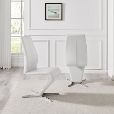 Set of 2 Willow White Soft Touch Faux Leather Z Shaped Metal Cantilever Chrome Leg Dining Chair