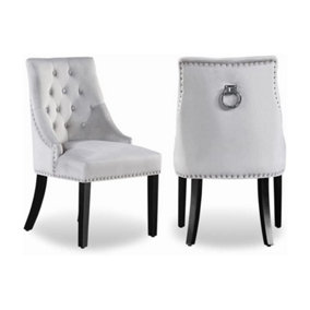 Set of 2 Windsor Knocker Back Dining Chairs Velvet Dining Room Chair, Light Grey
