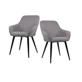 Set Of 2 Windsor Modern Accent Arm Chairs/Dining Chairs,Grey Fabric