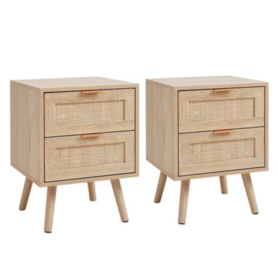 Set of 2 Wood and Rattan Side Cabinet 40cm W x 40cm D x 56cm H