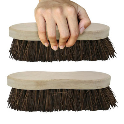 Set Of 2 Wooden Bass Hand Scrub Broom Brush 8.5 Inch Floor Cleaning Sweeping Home