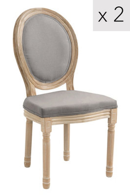 Set of 2 Wooden Chairs with Dark Gray Fabric Seats Classic Style Dining ...