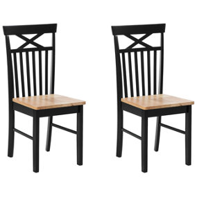 Set of 2 Wooden Dining Chairs Light Wood and Black HOUSTON