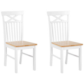 Set of 2 Wooden Dining Chairs Light Wood and White HOUSTON