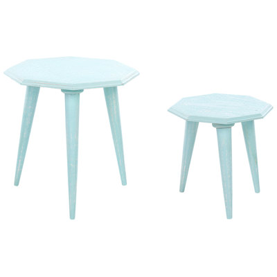 Set of 2 Wooden Side Tables Blue KANRI