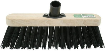 Set Of 2 Wooden Stiff Black Bristle Hard Yard Brush 12 Inch Broom Head Cleaning Sweeping