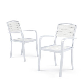 Set of 2 WPC Outdoor Garden Chairs Patio Dining Armchairs White 89 cm