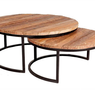 Set of 2 Yllas Railway Sleepers Nesting Round Coffee Tables