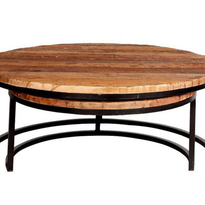 Set of 2 Yllas Railway Sleepers Nesting Round Coffee Tables