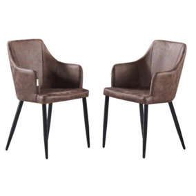 Set of 2 Zarah Leather Dining Chairs Upholstered Dining Armchair, Dark Brown
