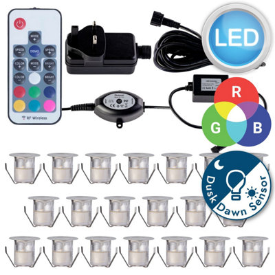 Set of 20 - 30mm IP67 Colour Changing LED Decking Kit with Photocell