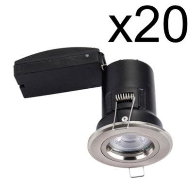 Set of 20 Fire Rated Downlights - Brushed Chrome Fixed GU10 Recessed