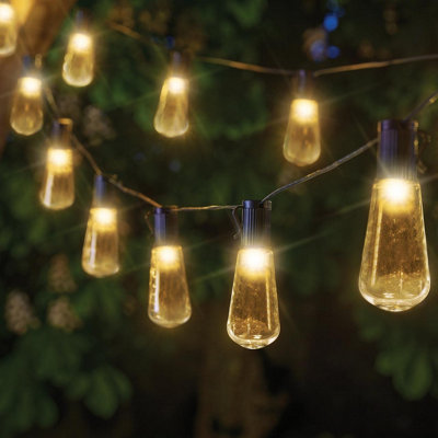 Set of 20 Solar Powered Deco Bulb String Lights - 10 Lumen Outdoor Garden Festoon Fairy Lighting with Warm White LEDs - 10m