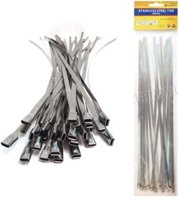 Set Of 20 Stainless Steel Zip Cable Ties Strong, Secure Cable Tie With Steel Ball Stopper