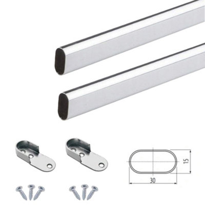 Set of 2x 100cm Oval Chrome Wardrobe Rail Clothes Hanging Hanger Pole Tube for Closet Organizer