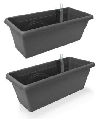 Set of 2x 400mm - Self-watering  planters, troughs, Flowerpots for balconies - with Vermiculite - W39 D21 H17cm, 7.8L - Anthracite