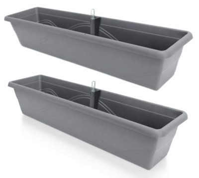 Set of 2x 800mm - Self-watering  planters, troughs, Flowerpots for balconies - with Vermiculite - W78 D21 H17cm,16.8L - Stone Grey