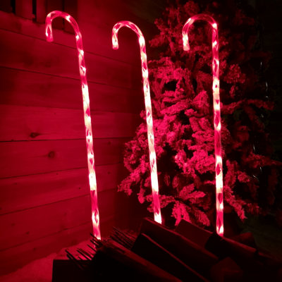 Set of 3 1m Lit Outdoor Red & White Multi Function Christmas Candy Cane Stake Lights in Red Price Comparisons | Compare The Build