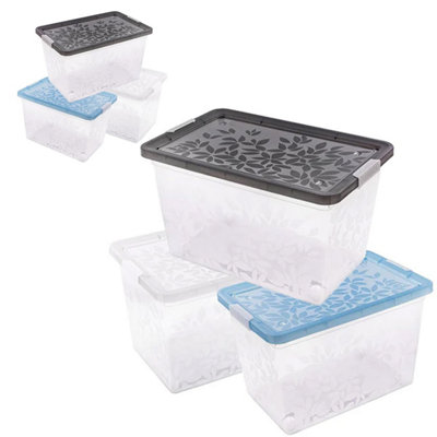 SET OF 3 22 LITRES ELEGANT JASMINE LEAVES STRONG STACKABLE PLASTIC ...
