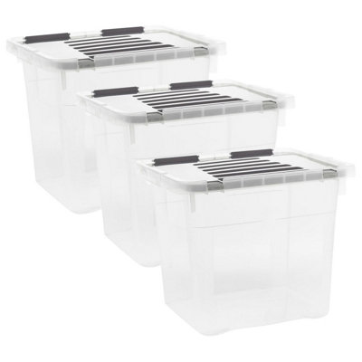 Set of 3 - 36L Plastic Storage Boxes with Clip Close Lids